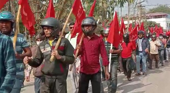 Opposition Party Activists Wearing Helmets in Tripura Rallies amid Rising Stone Pelting Culture Opposition Party Activists Wearing Helmets in Tripura Rallies amid Rising Stone Pelting Culture